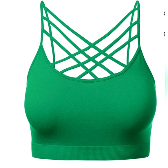Zenana: NIB, +Size, Seamless Crisscross Front Bra top w/Removable pads, GREEN 💚 - Picture 6 of 12